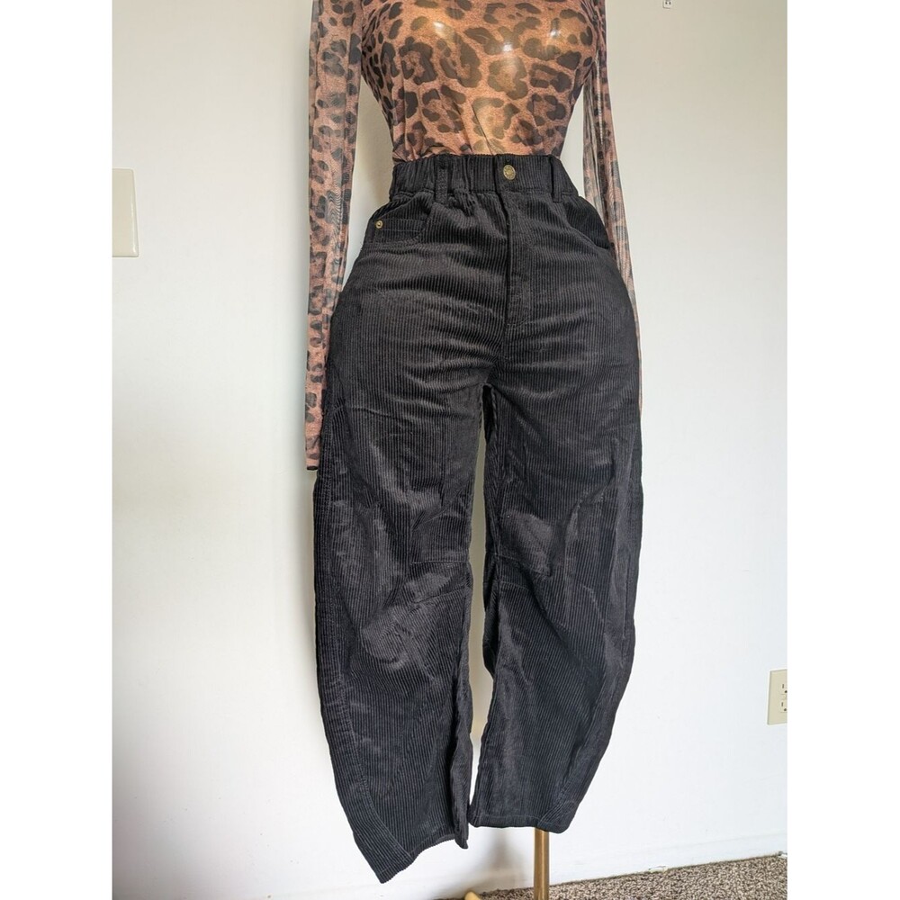 High-Waist Black Corduroy Wide-Leg Jeans